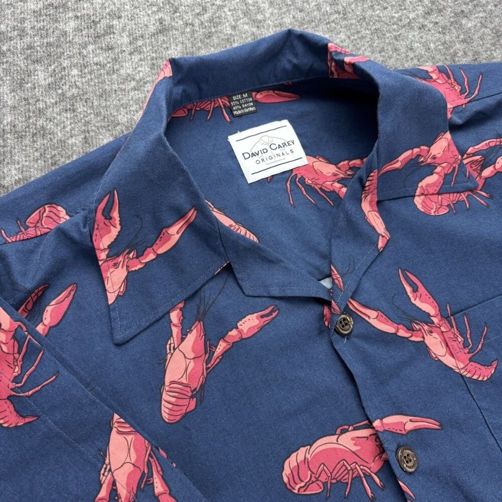 David Carey Originals Mens M Lobster Print Shirt NWT Navy Red Hawaiian Coastal